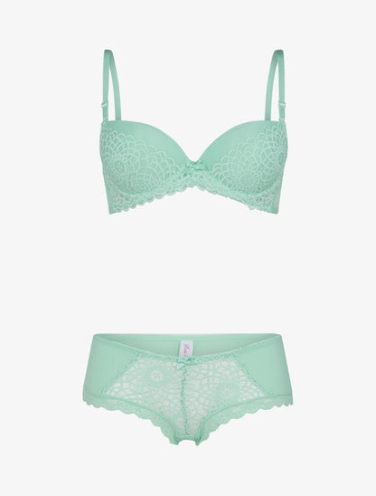 Ensemble en dentelle et résille - vert clair - 1
