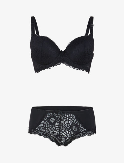 Ensemble à broderie style rosace - noir - 3