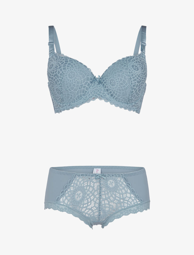 Ensemble à broderie style rosace - bleu ciel - 1