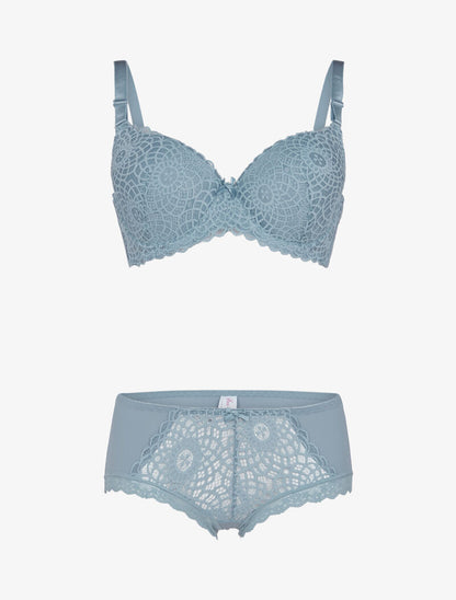 Ensemble à broderie style rosace - bleu ciel - 1