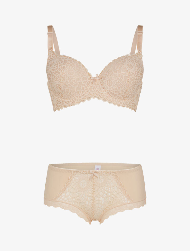 Ensemble à broderie style rosace - beige - 1