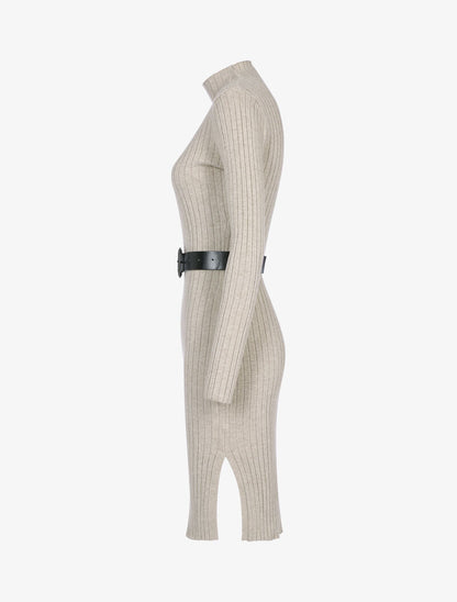 Robe-pull côtelée à col montant - taupe - 3