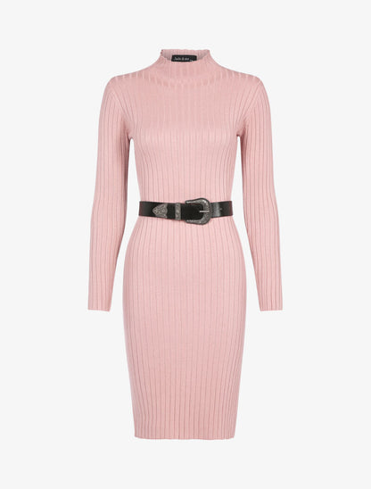 Robe-pull côtelée à col montant - rose - 2