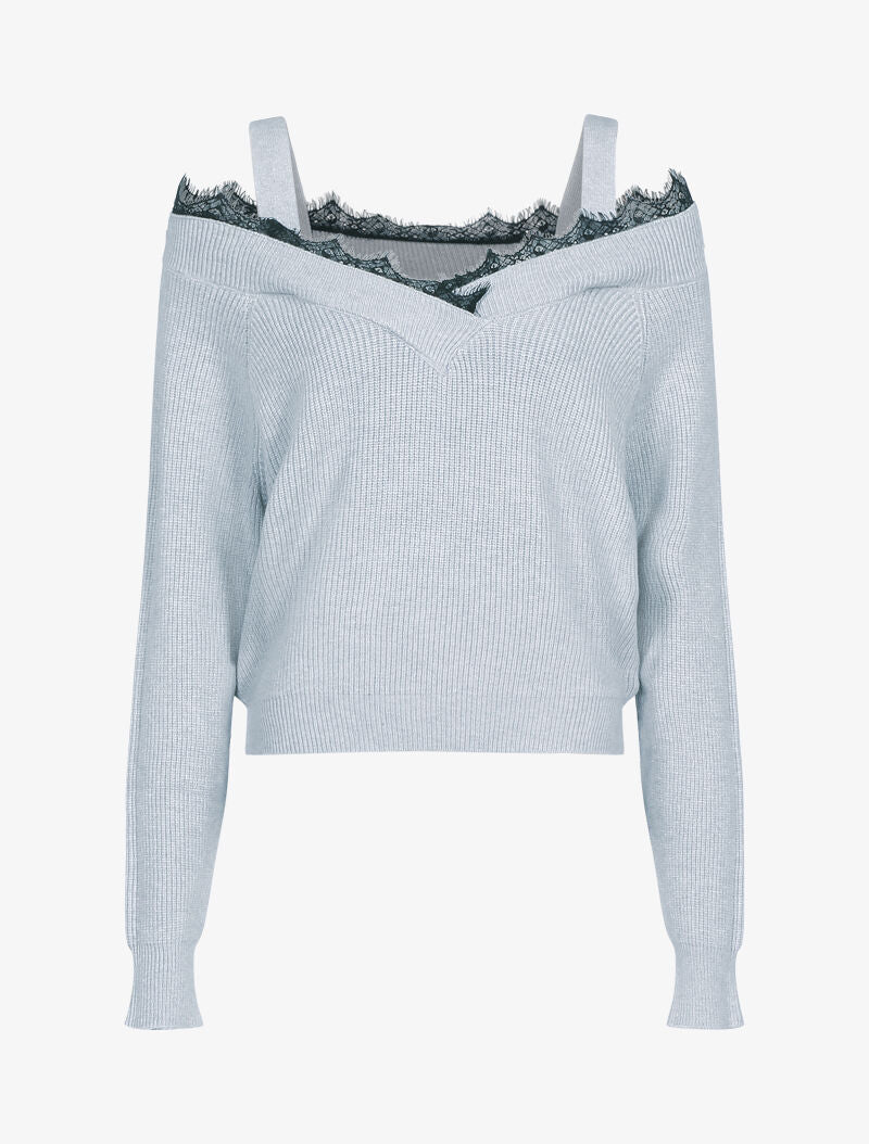 Pull à épaules dénudées - gris clair - 1