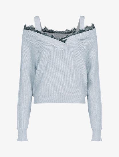 Pull à épaules dénudées - gris clair - 1