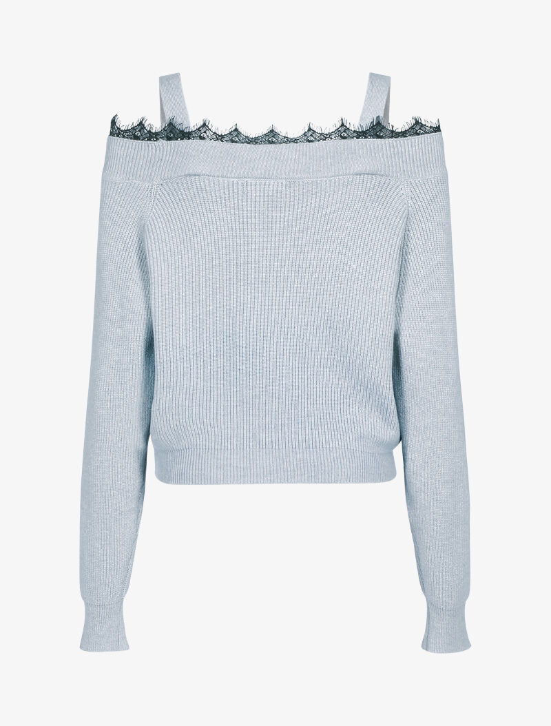 Pull à épaules dénudées - gris clair - 2