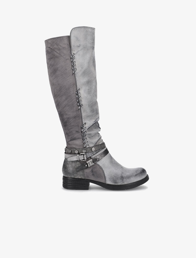 Bottes bimatière sanglées - gris - 5