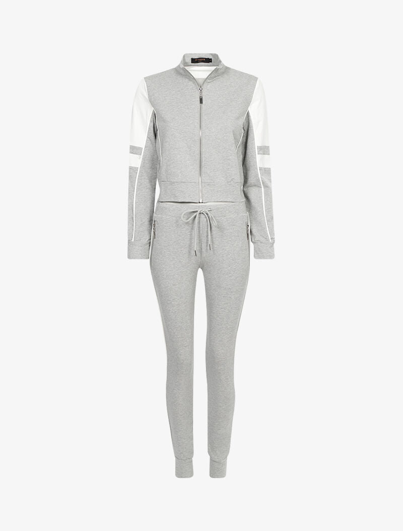 Ensemble cropped sweat et jogging - gris clair - 1