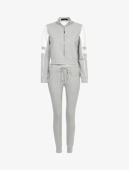 Ensemble cropped sweat et jogging - gris clair - 1