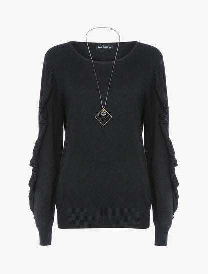 Pull basique à manches volantées - noir - 1