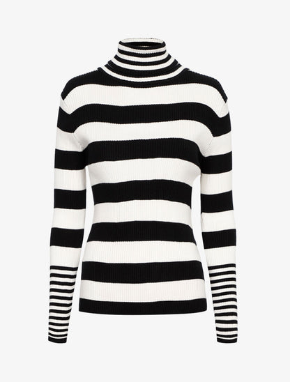 Pull côtelé à rayures et à col roulé - noir/écru - 2
