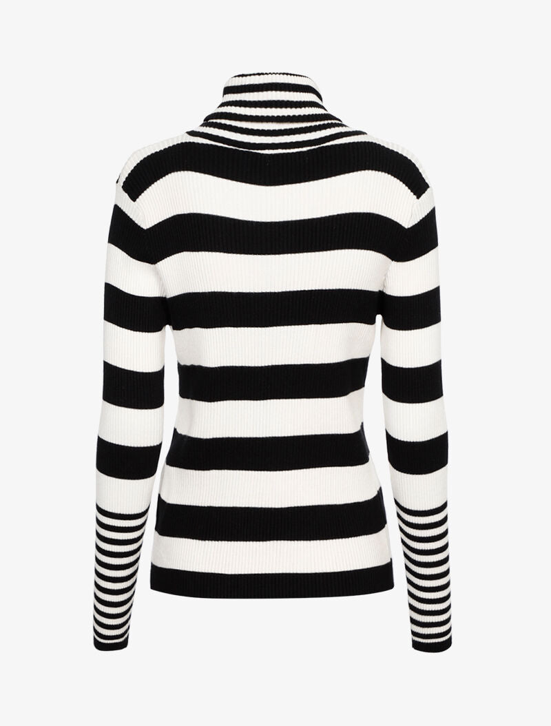 Pull côtelé à rayures et à col roulé - noir/écru - 3