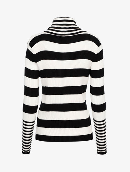 Pull côtelé à rayures et à col roulé - noir/écru - 3