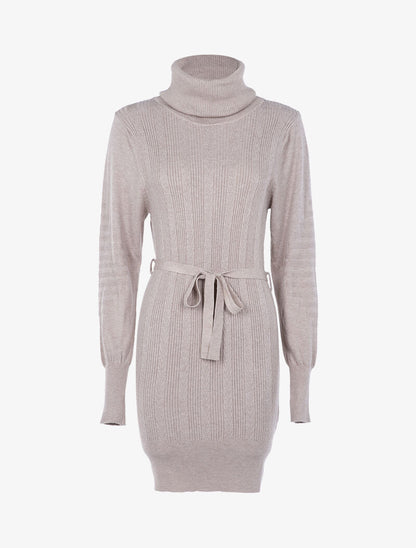 Robe-pull à détails tressés et côtelés - beige - 3