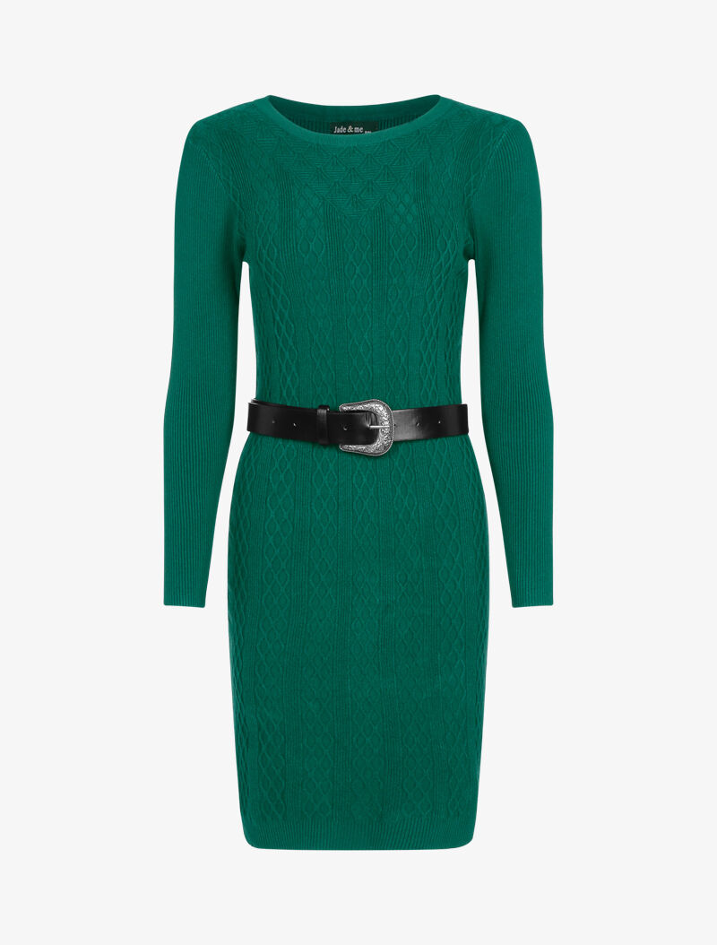 Robe pull côtelée à détails géométriques - vert - 3