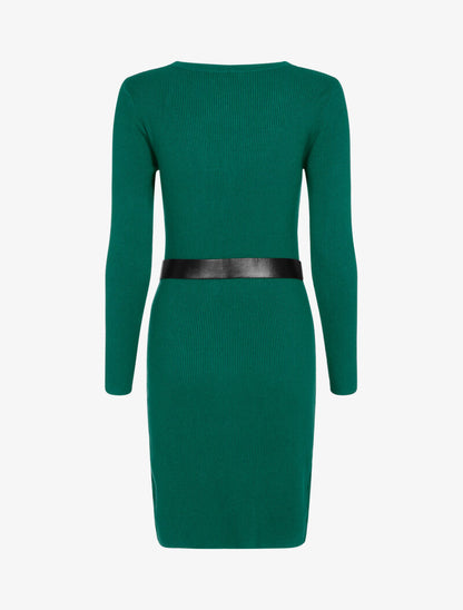 Robe pull côtelée à détails géométriques - vert - 2