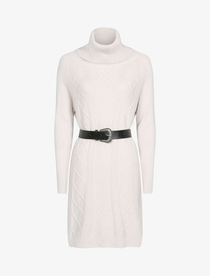 Robe pull à manches bishop et détails géométriques - beige - 1