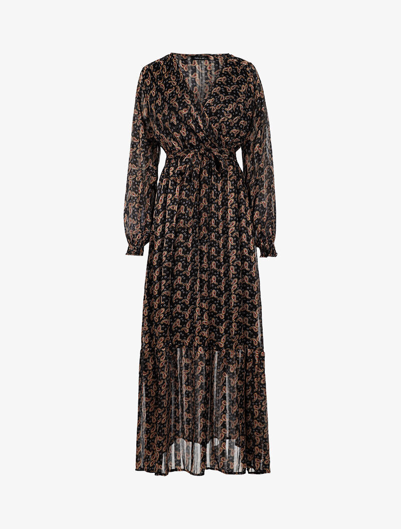 Robe longue cache-coeur imprimé cachemire - noir - 3