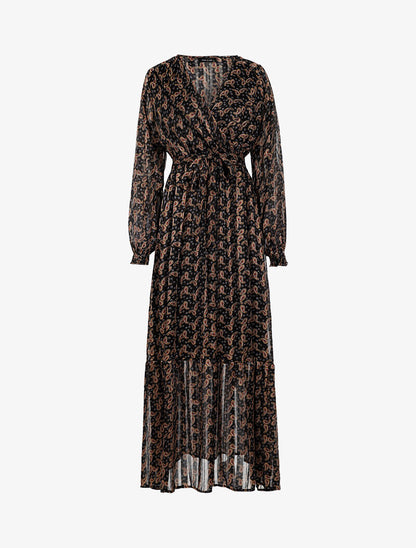 Robe longue cache-coeur imprimé cachemire - noir - 3