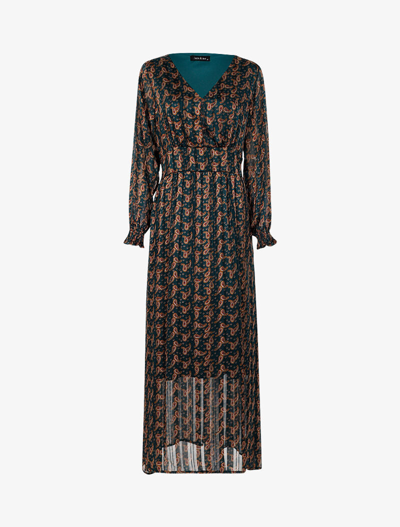 Robe longue à taille marquée imprimé cachemire - vert - 2