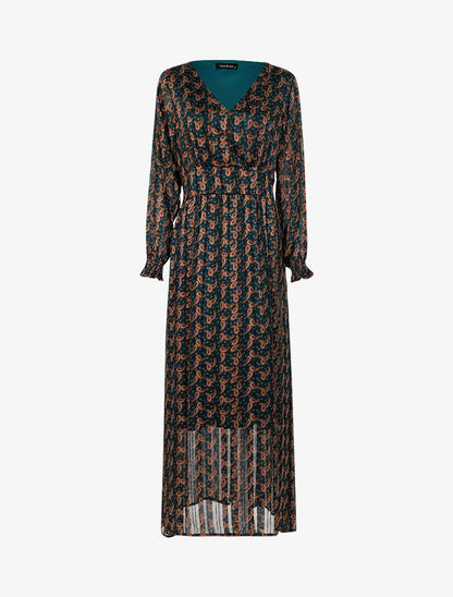 Robe longue à taille marquée imprimé cachemire - vert - 2