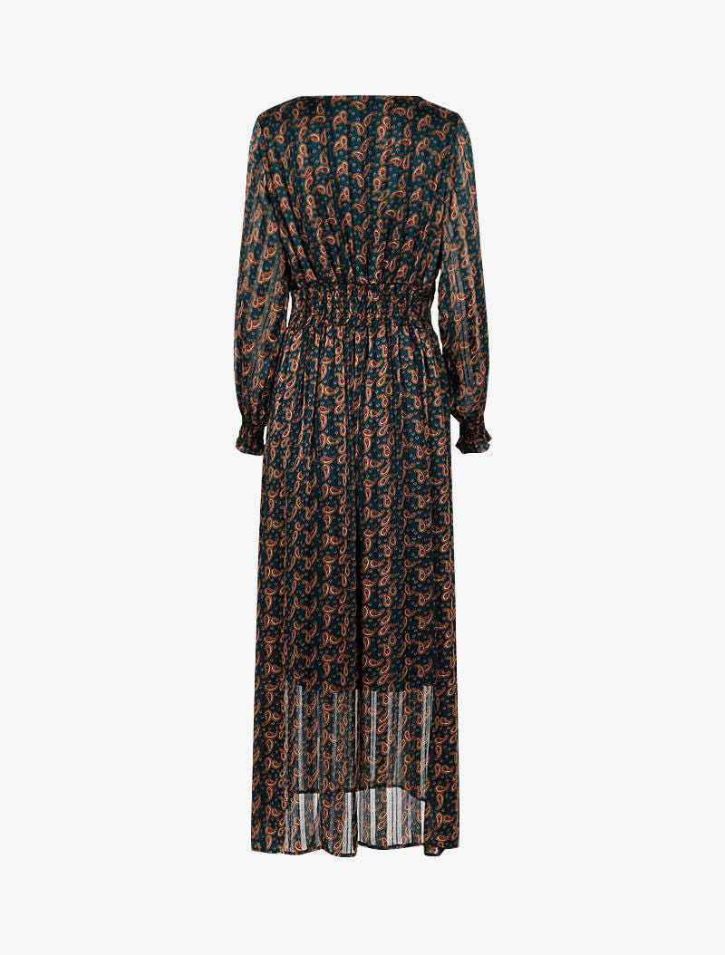Robe longue à taille marquée imprimé cachemire - vert - 3
