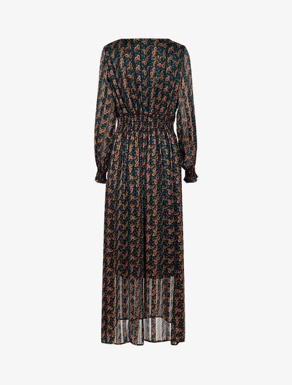 Robe longue à taille marquée imprimé cachemire - vert - 3