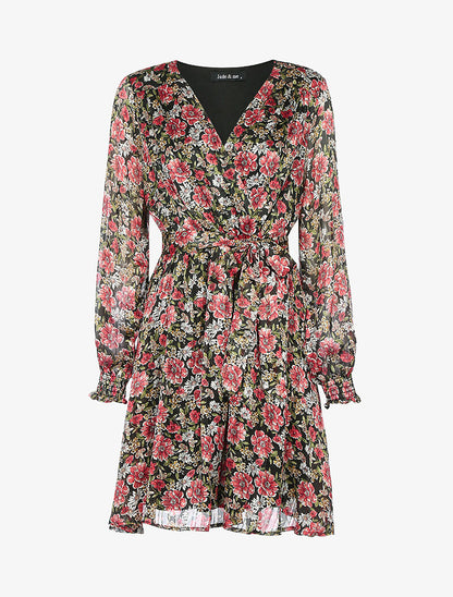 Robe à rayures irisées et fleurs - noir - 2