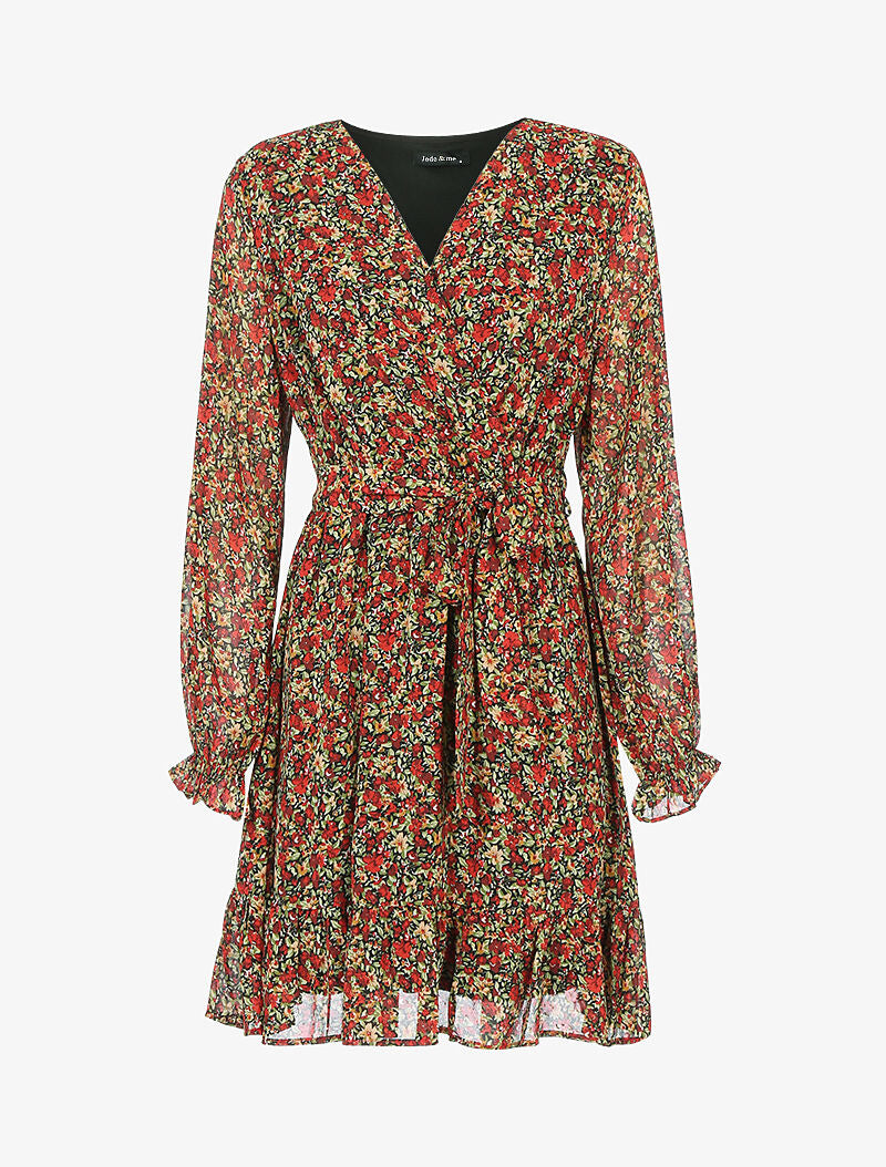 Robe à rayures irisées et petites fleurs - rouge - 3
