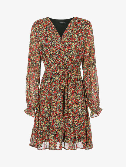 Robe à rayures irisées et petites fleurs - rouge - 3