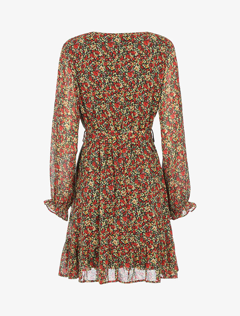 Robe à rayures irisées et petites fleurs - rouge - 2