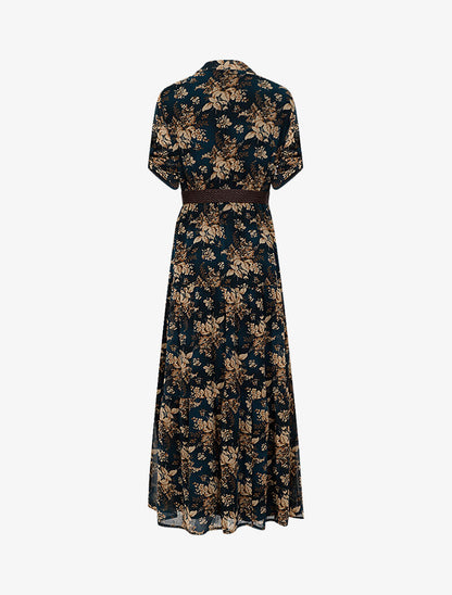 Robe longue à imprimé feuillages - bleu pétrole - 2