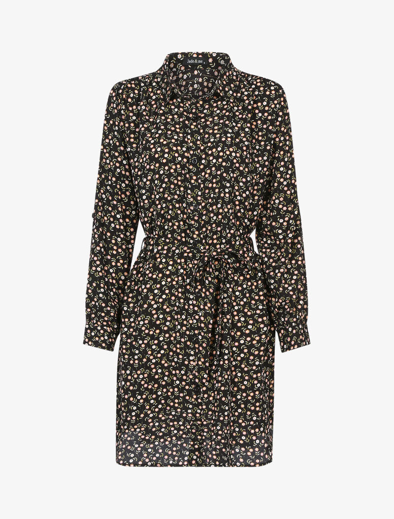 Robe chemise à imprimé petites fleurs - noir - 1