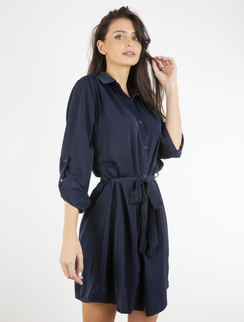 Robe chemise unie - marine - 1