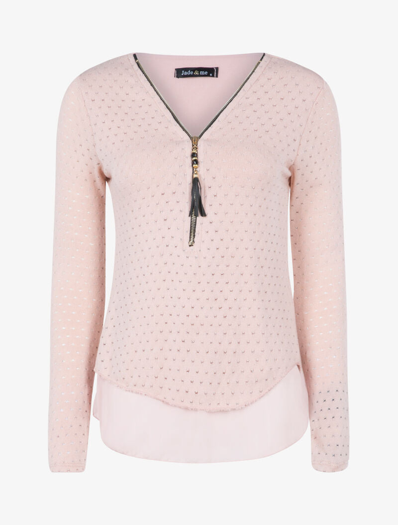 Top en maille à imprimé moucheté brillant - rose - 3