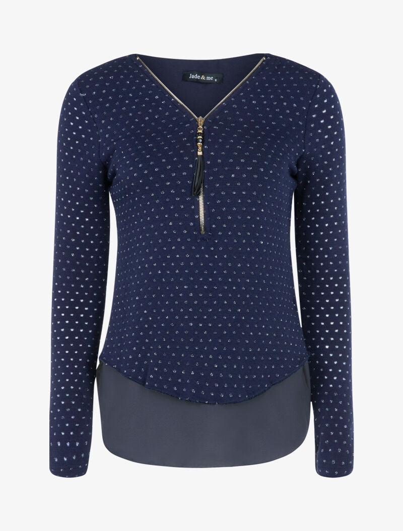 Top en maille à imprimé moucheté brillant - marine - 3