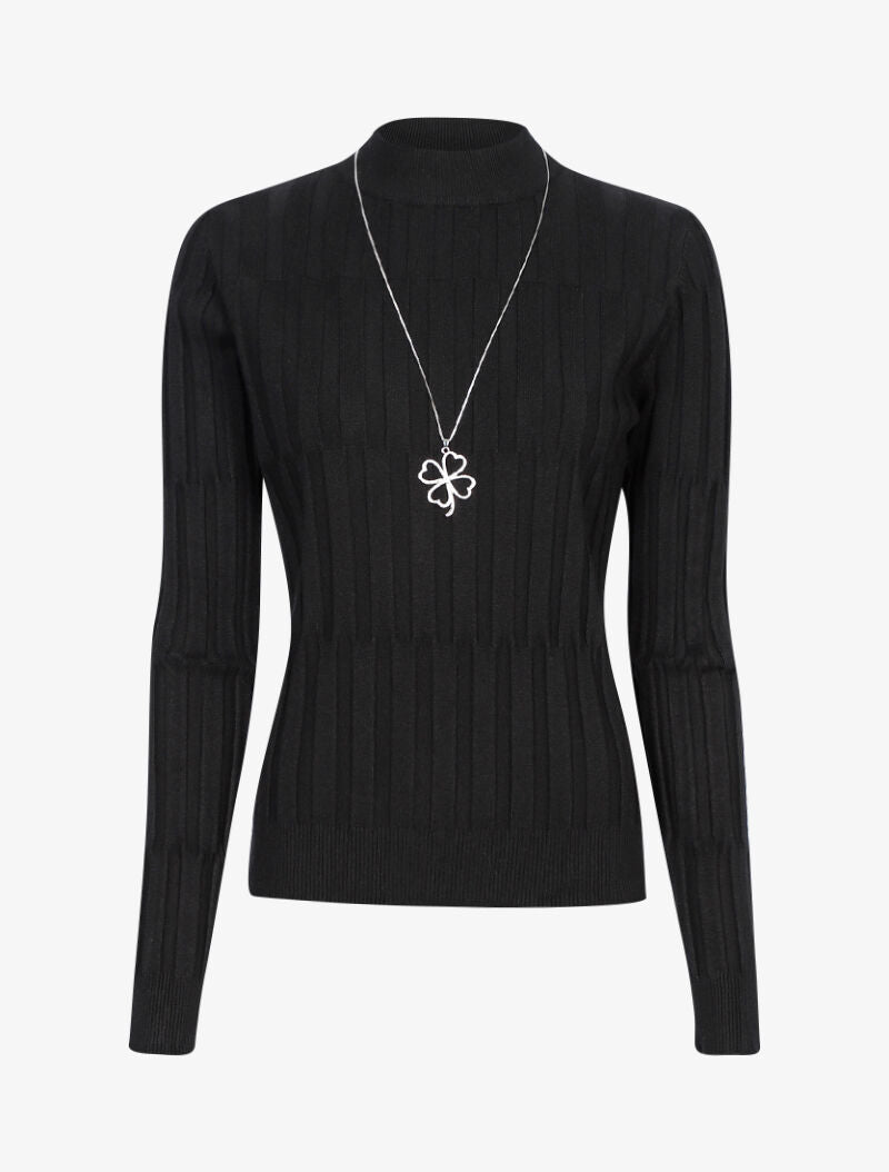 Pull à relief graphique à col montant - noir - 1