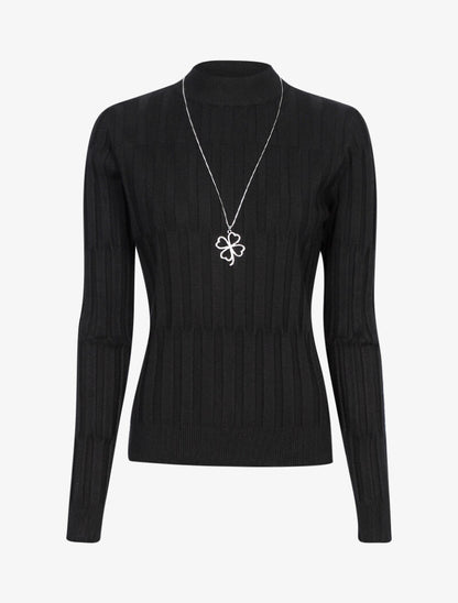 Pull à relief graphique à col montant - noir - 1