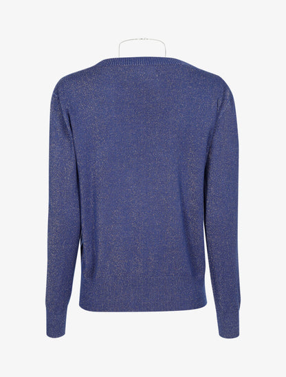 Pull loose pailleté à col V - bleu - 2