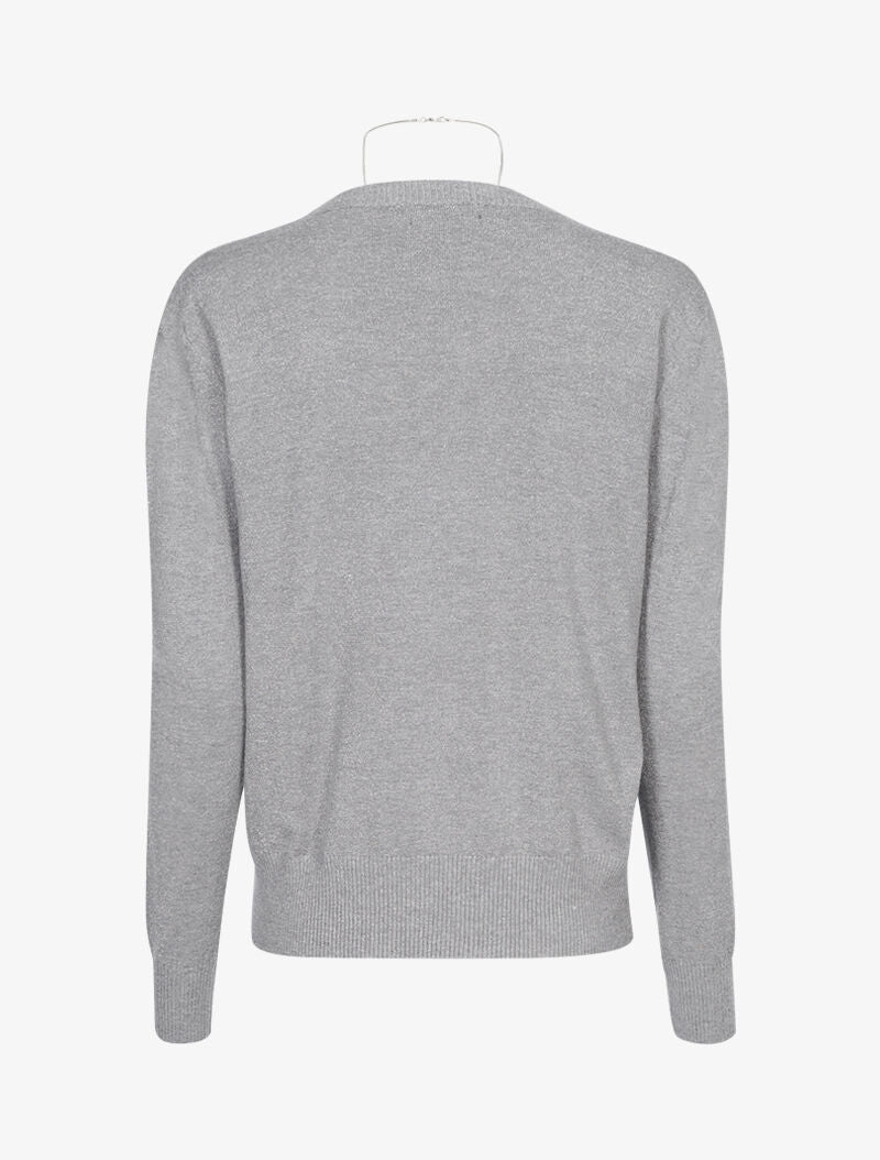 Pull loose pailleté à col V - gris - 2