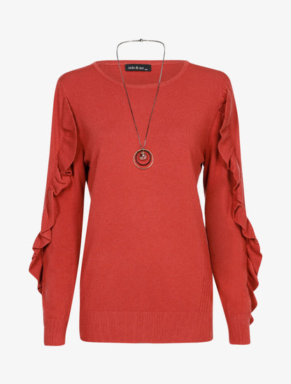 Pull basique à manches volantées - rose foncé - 2