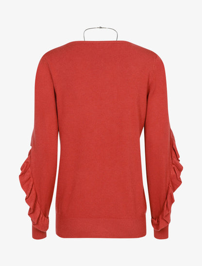 Pull basique à manches volantées - rose foncé - 3
