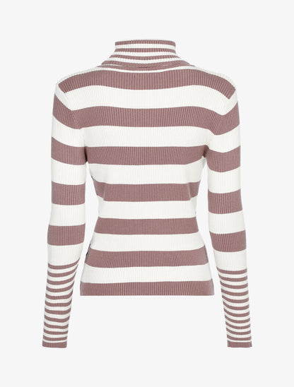 Pull côtelé à rayures et à col roulé - taupe/écru - 2