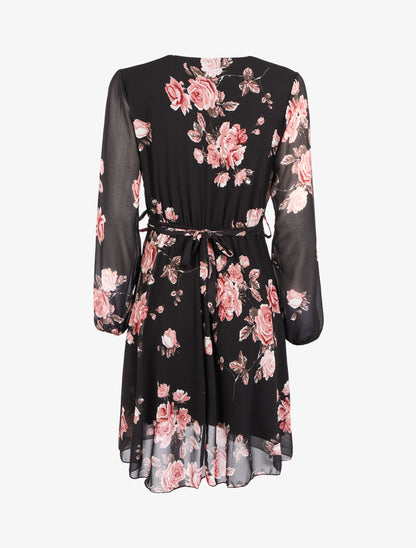 Robe fleurie à ceinture intégrée - noir - 2