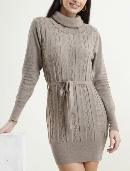 Robe-pull à détails tressés et relief - taupe - 1