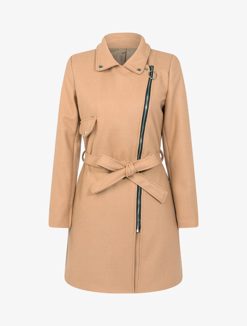 Manteau uni à col cranté - camel - 1