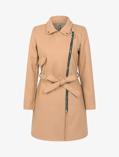 Manteau uni à col cranté - camel - 1