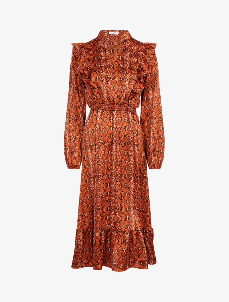 Robe à jabots et imprimé python - orange - 3