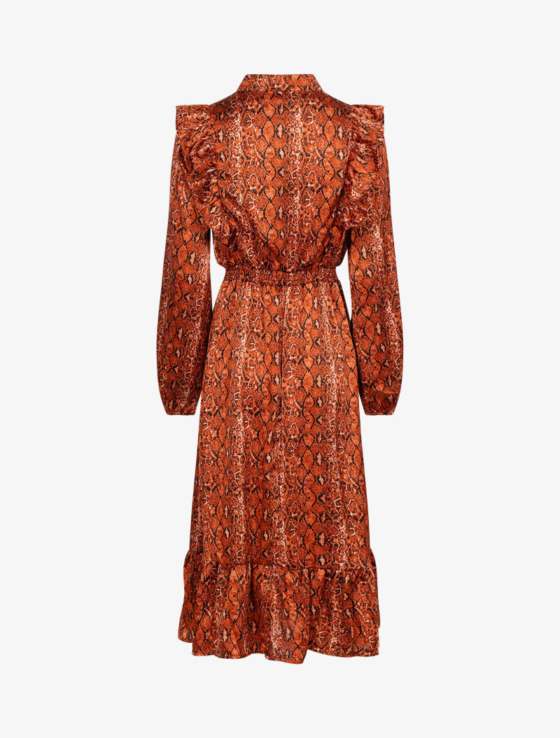 Robe à jabots et imprimé python - orange - 2