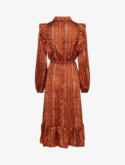 Robe à jabots et imprimé python - orange - 2